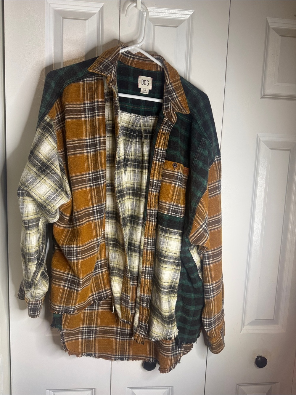 BDG Mixed Plaid Shacket in Brown, Green & Cream